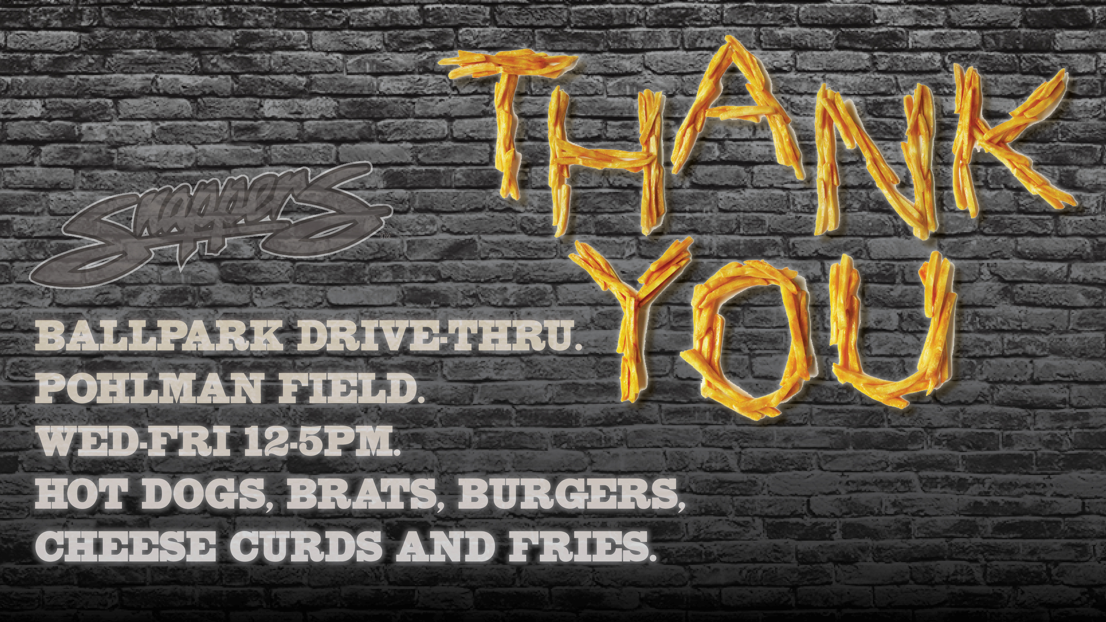 Created graphics for the COVID-19 Snappers Ballpark Drive-Thru for food!