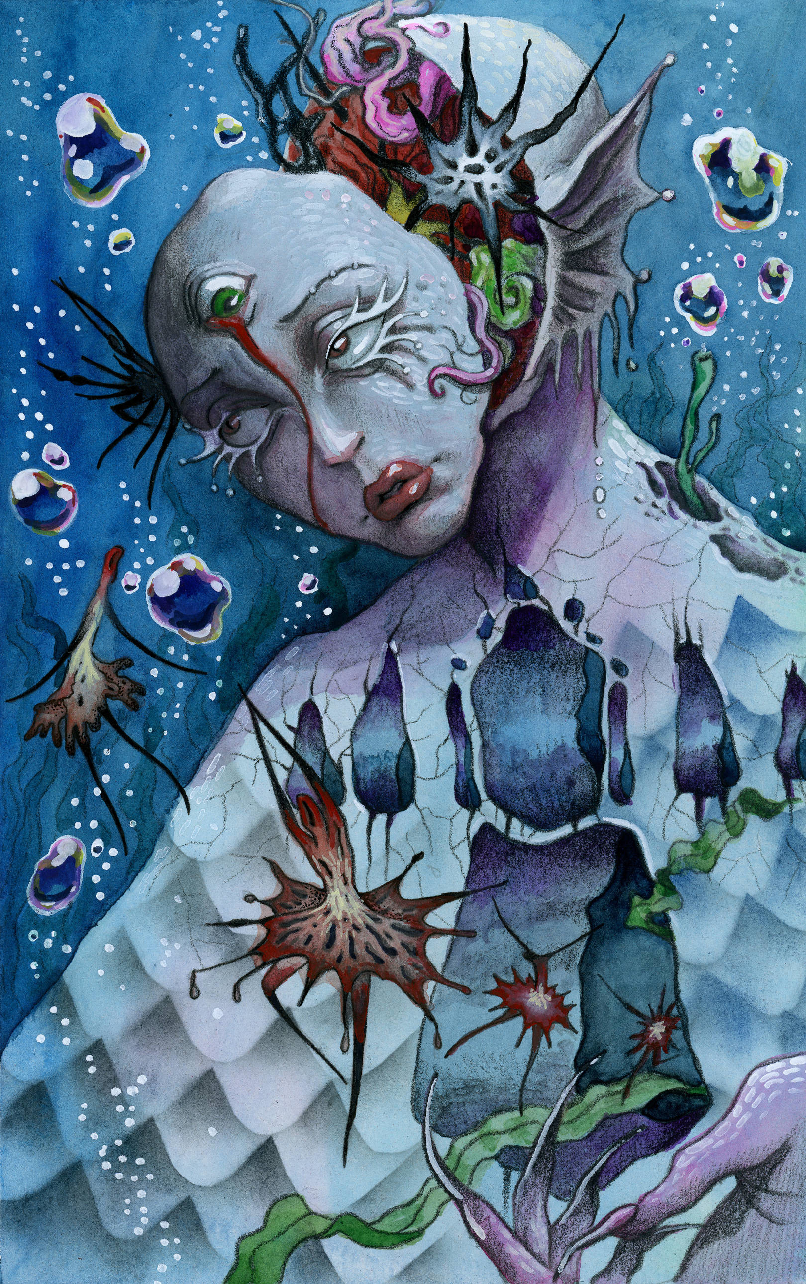 "Sea Change", 2025. 5.4x8.6", Mixed media on paper.