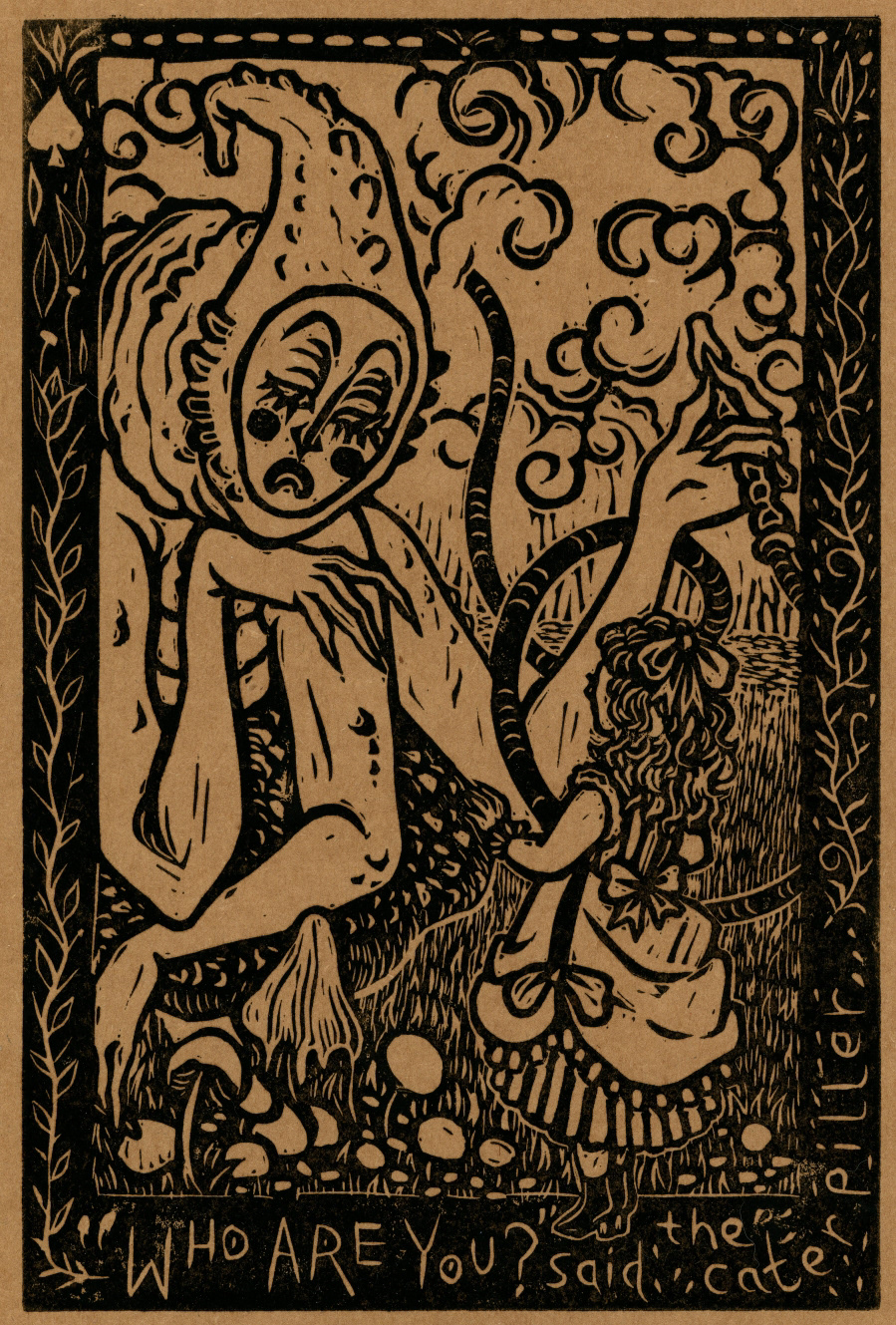 Alice in Wonderland, lino block illustration