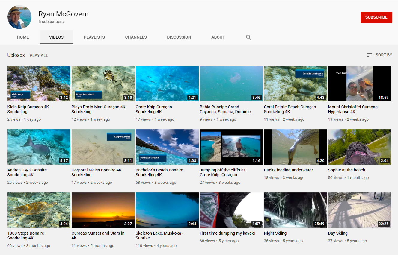 YouTube Videos page for Ryan McGovern