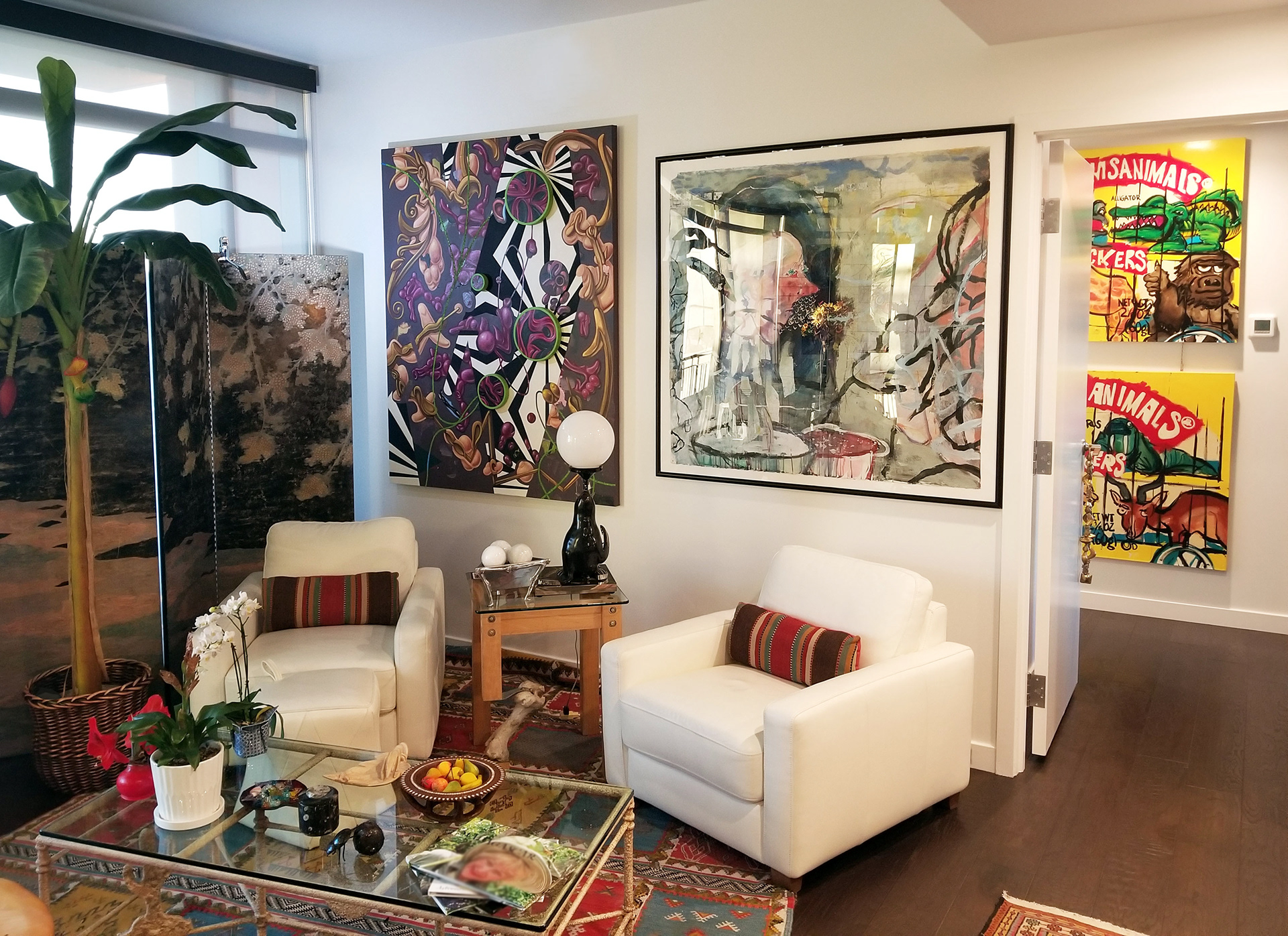 Painting on the left: Wrap Those Lungs Around Me So I can Hear You Breathe In Stereo. Private home in Phoenix, AZ