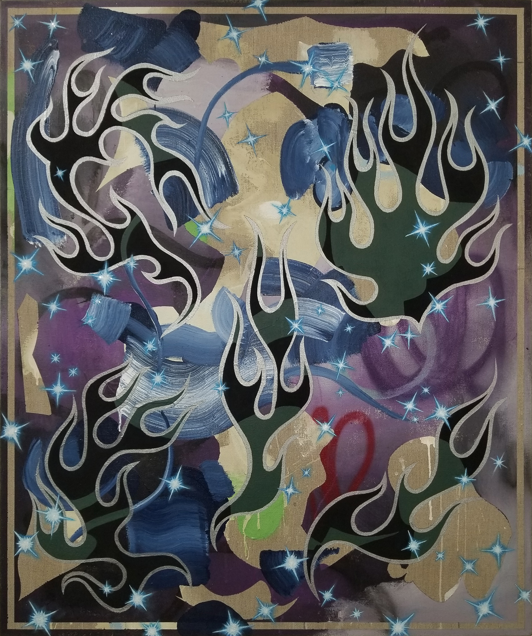 the age oF LUXury, 2020, mixed media on linen, 36"x 43