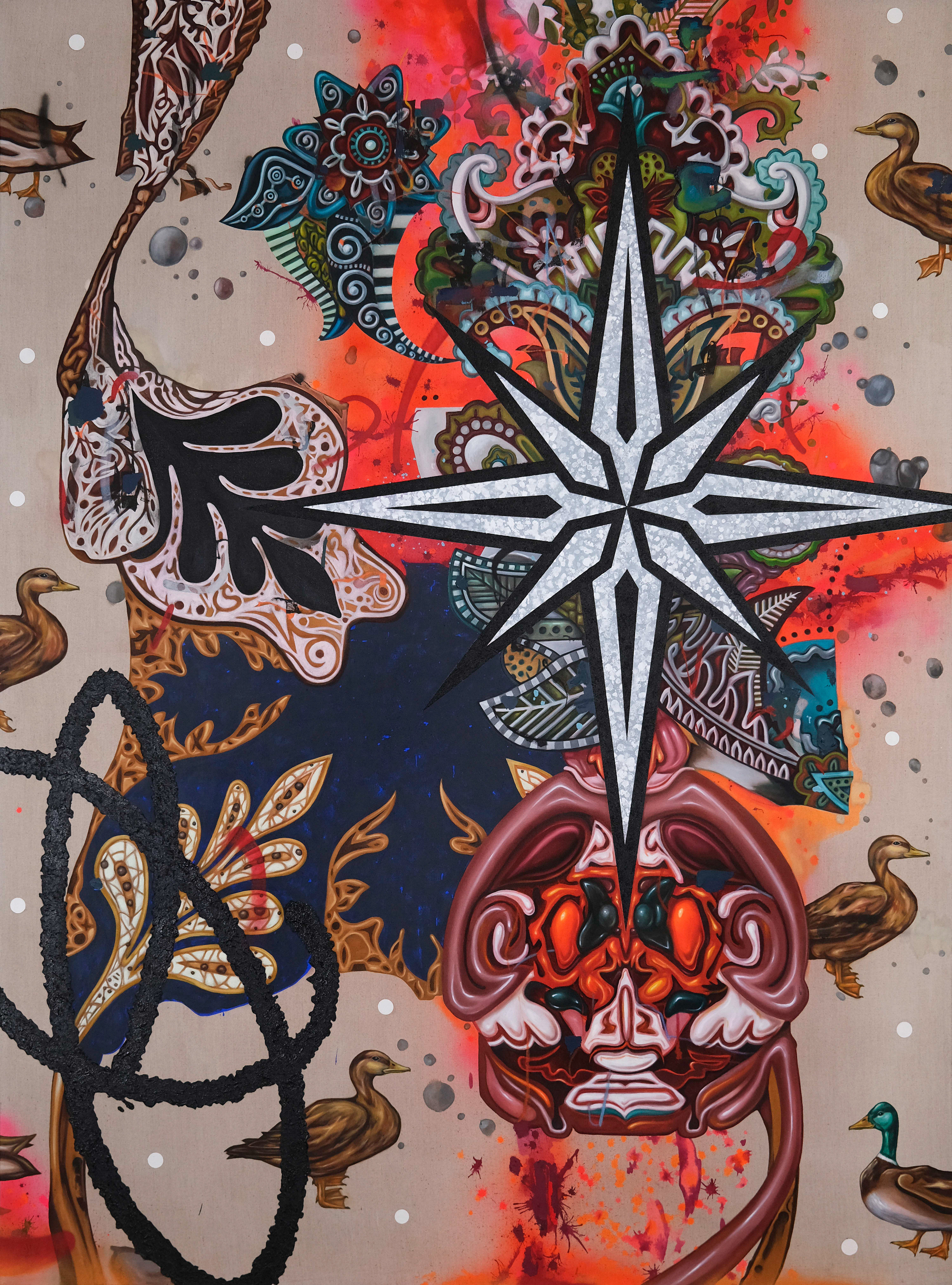 Bound to Form and Tethered to a Flock, 2021, 80"x108"
