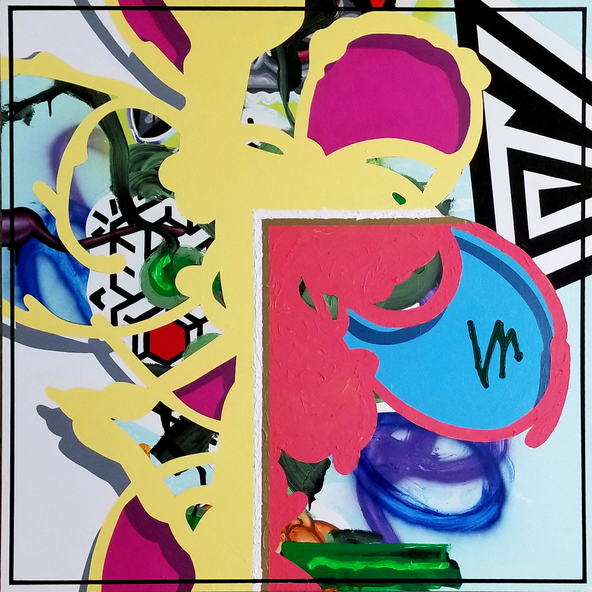 Invasive Beauty Center, 2019, 36" x 36" mixed media on canvas