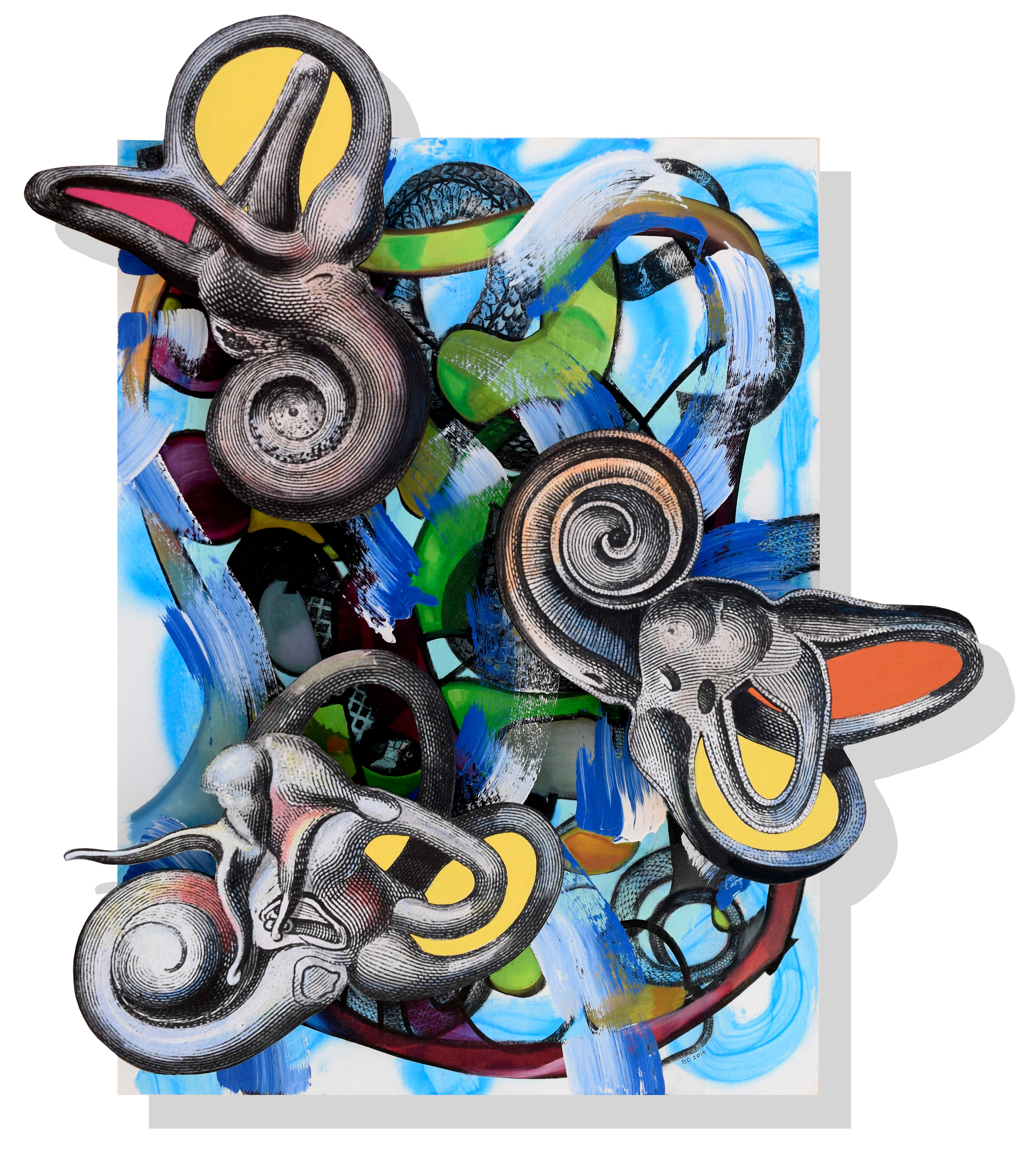 Don't Sleep, There are Snakes 2016 28"x33" Wall Relief: mixed media collage on panel