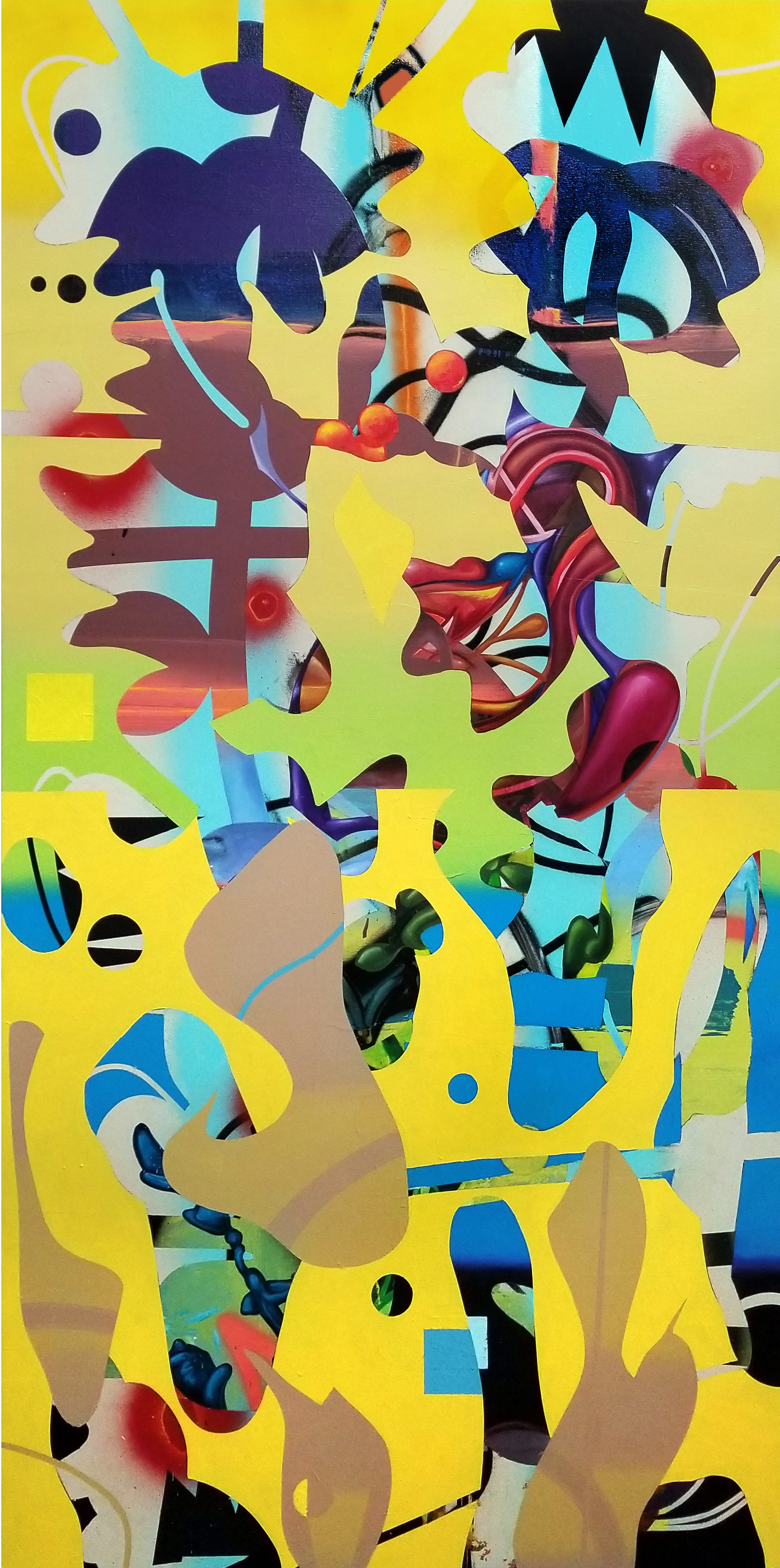 Jive Mind_rev, 2019, 36" x 72" mixed media on canvas