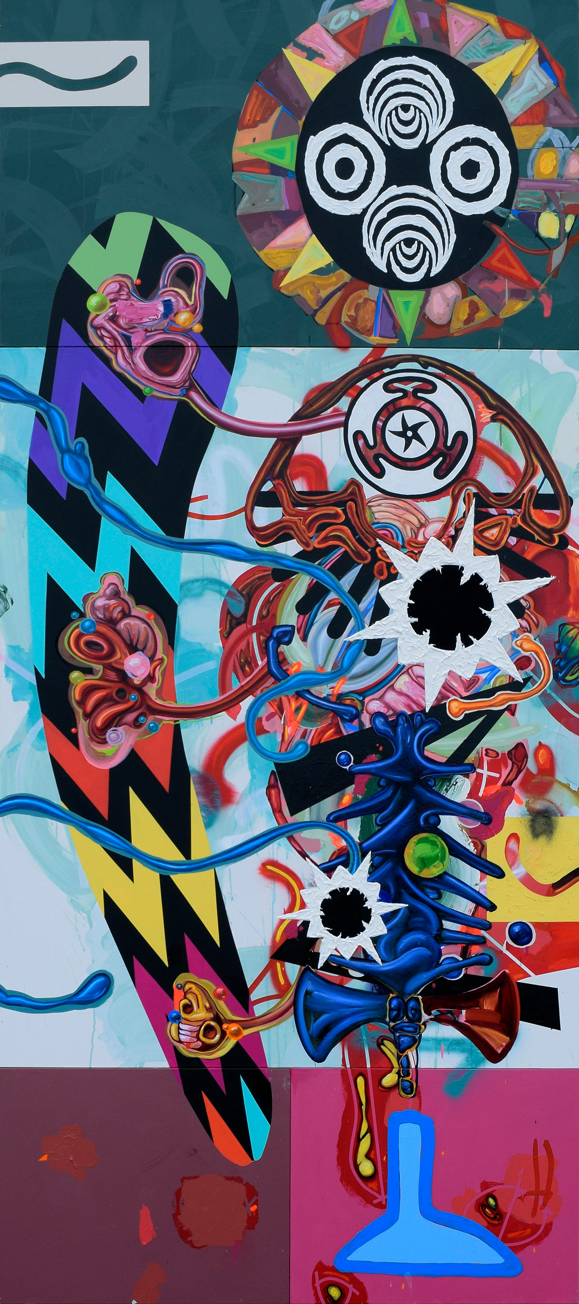 WOMB HOLE, 2018 48" x 108" mixed media on canvas