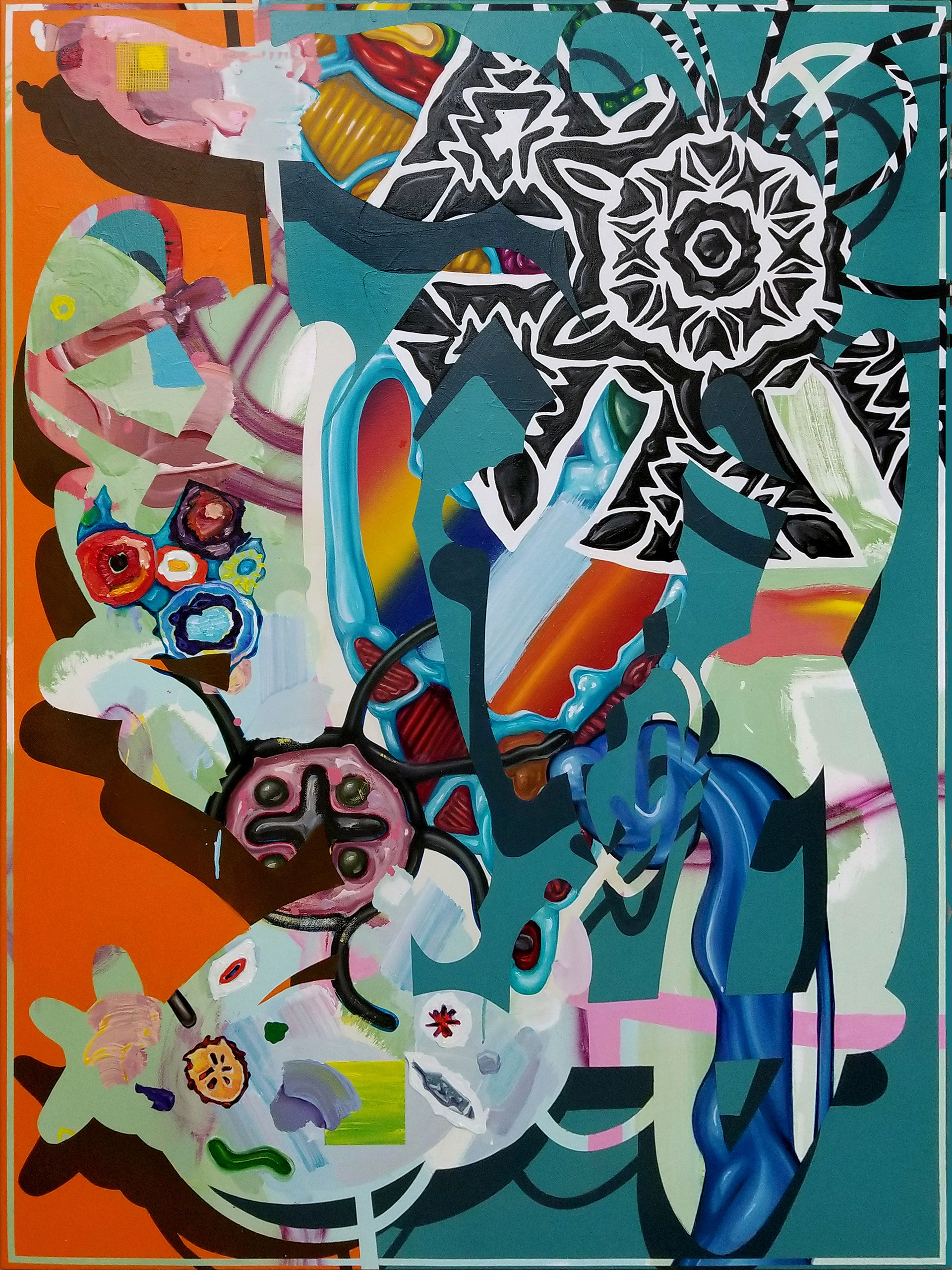 Tentacular Faciality, 2019, 36" x 48" mixed media on canvas