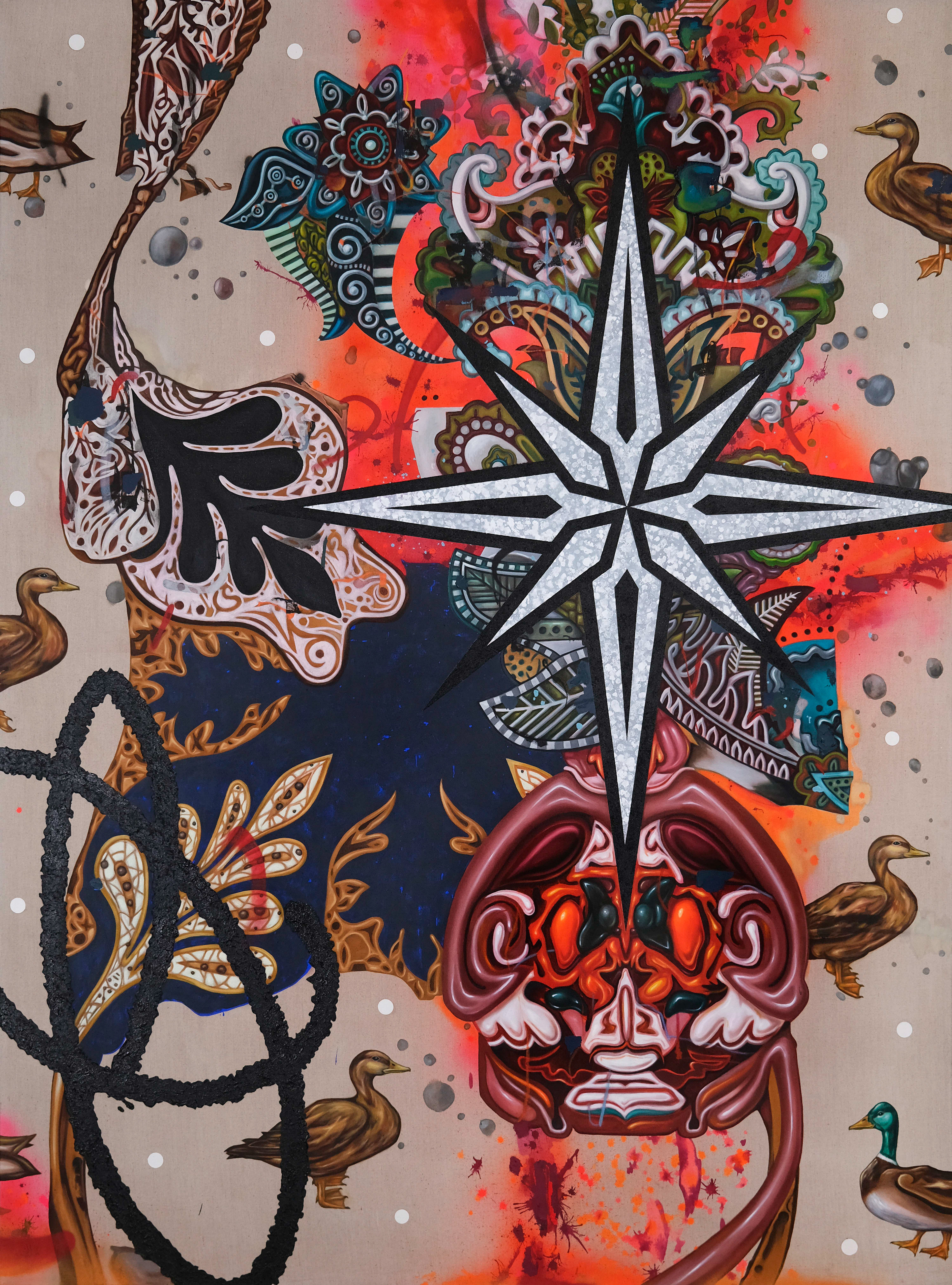 Bound to Form and Tethered to a Flock, 2022, 80"x108"
