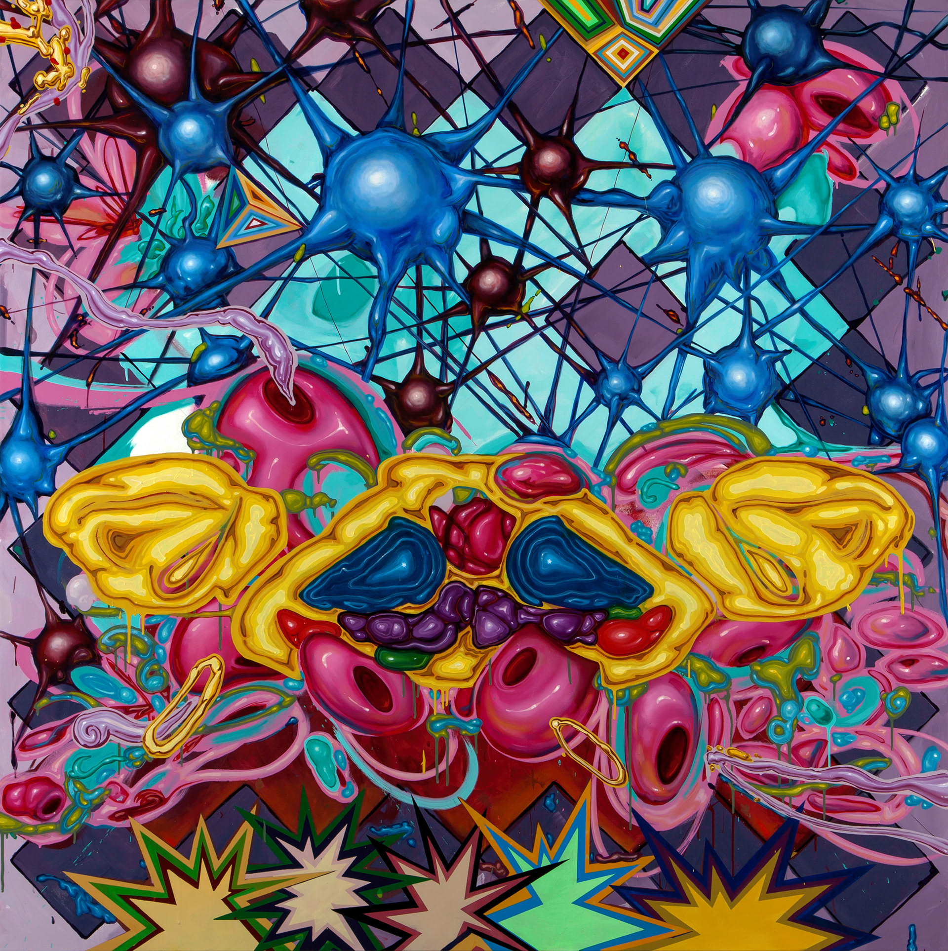 Never Follow a Hippie to a Second Location, 2014, 71"x71" oil and acrylic on canvas