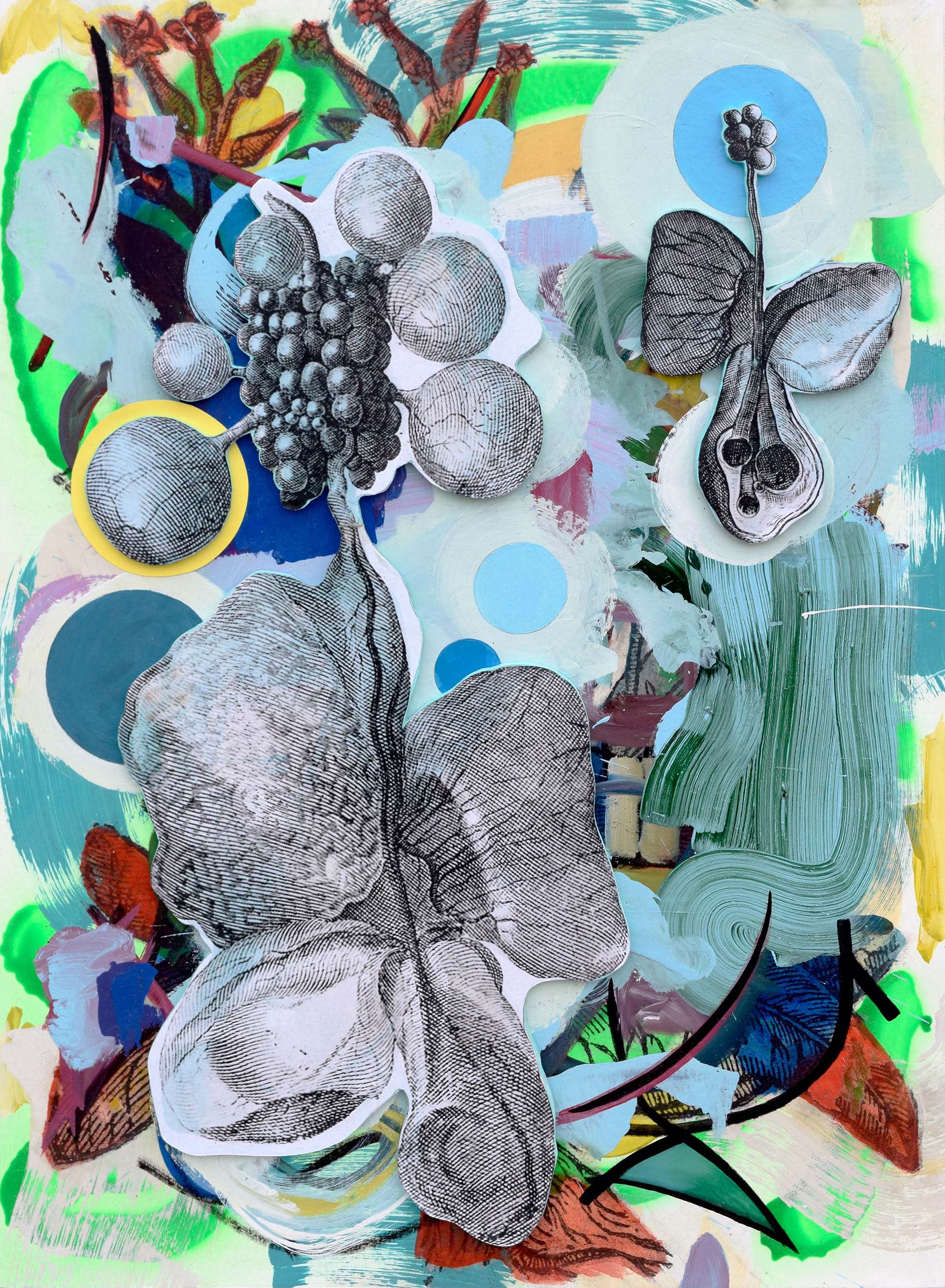 Cellular Debris Release, 2017, 22 "x30" mixed media collage on panel