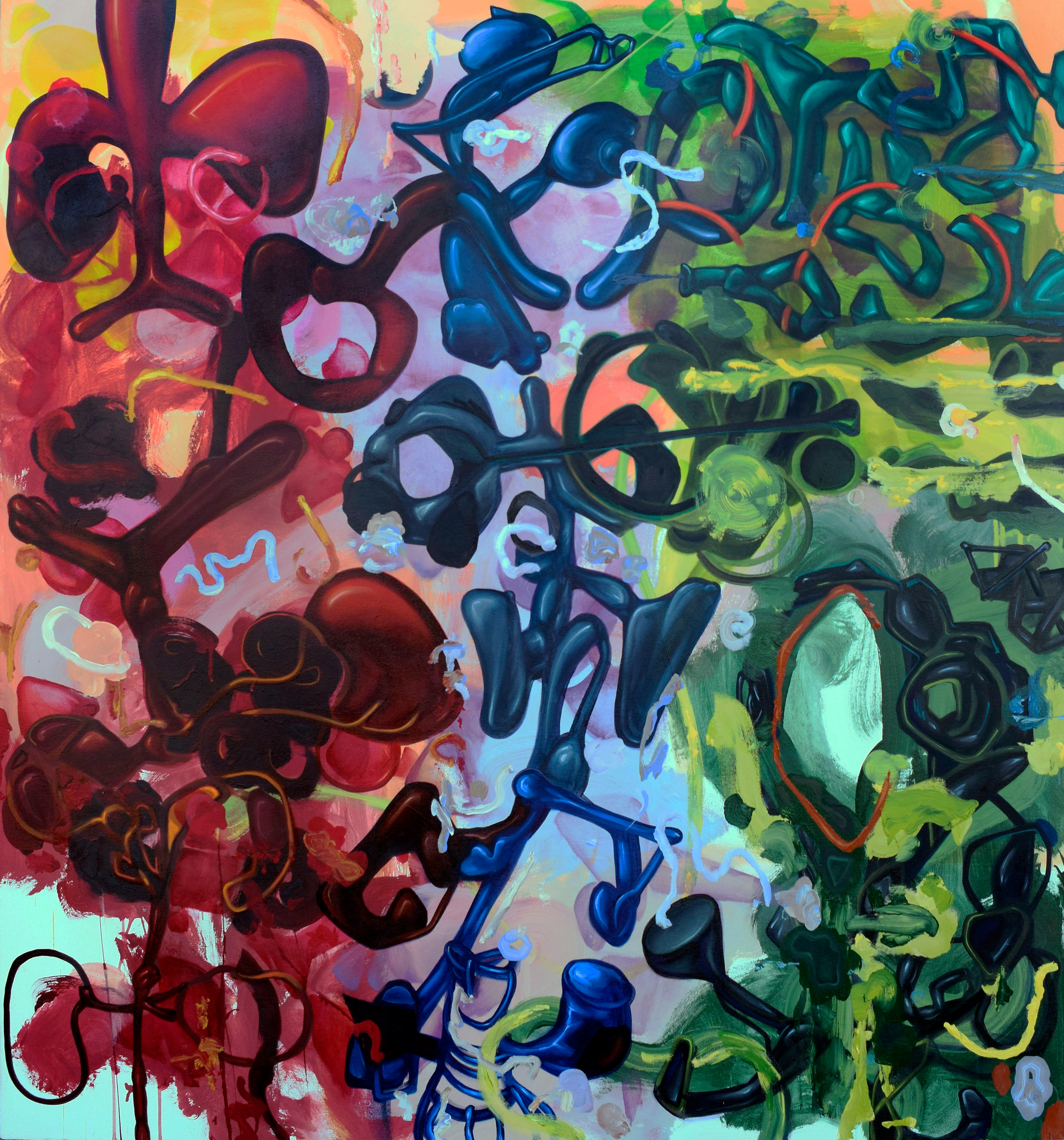 43 Days of Biology Makes for a Strange Sight, 2016, 58"x60" Oil and acrylic on canvas, framed in natural poplar