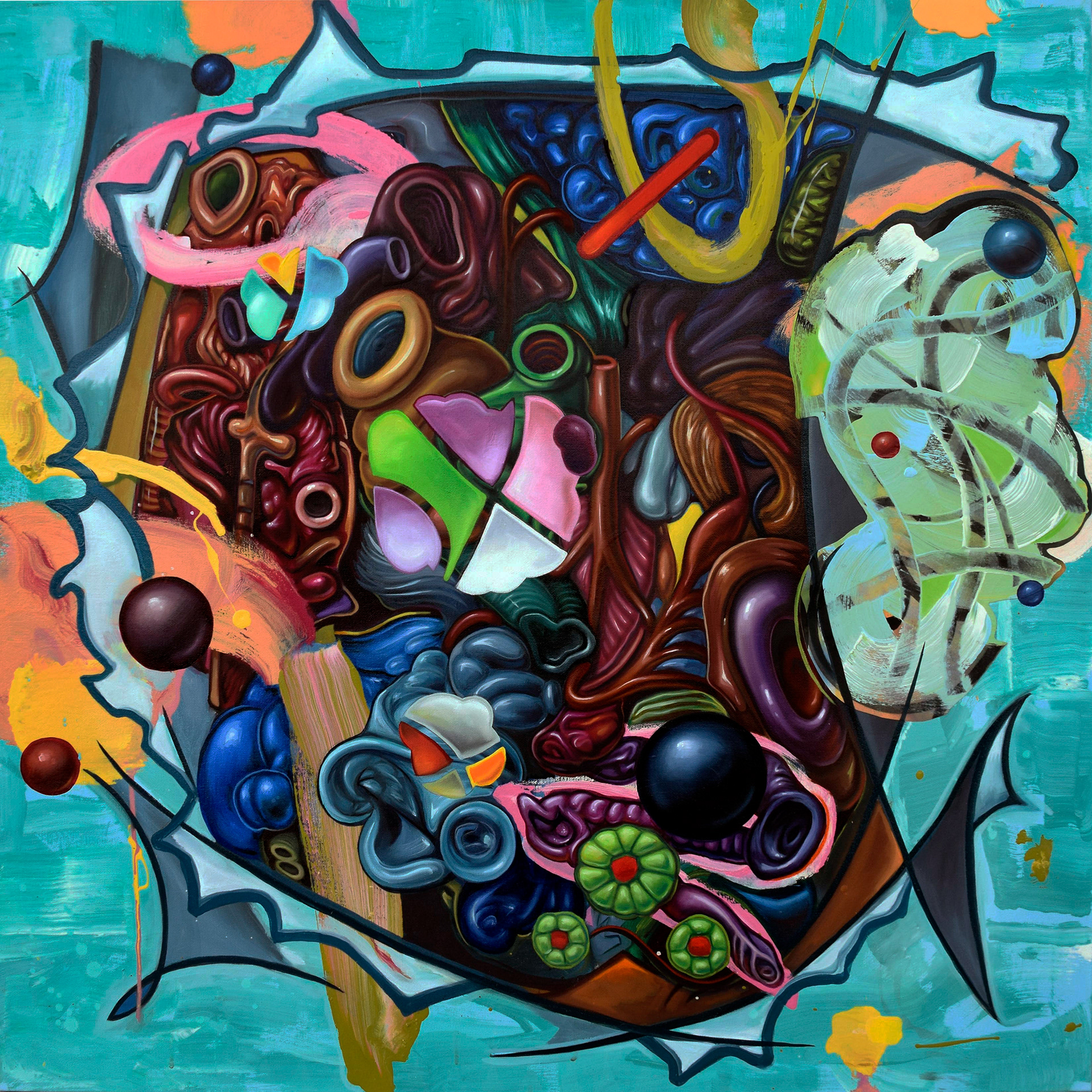 Lift Up On Flap to Enjoy 2016 36" x 36" Mixed media on canvas