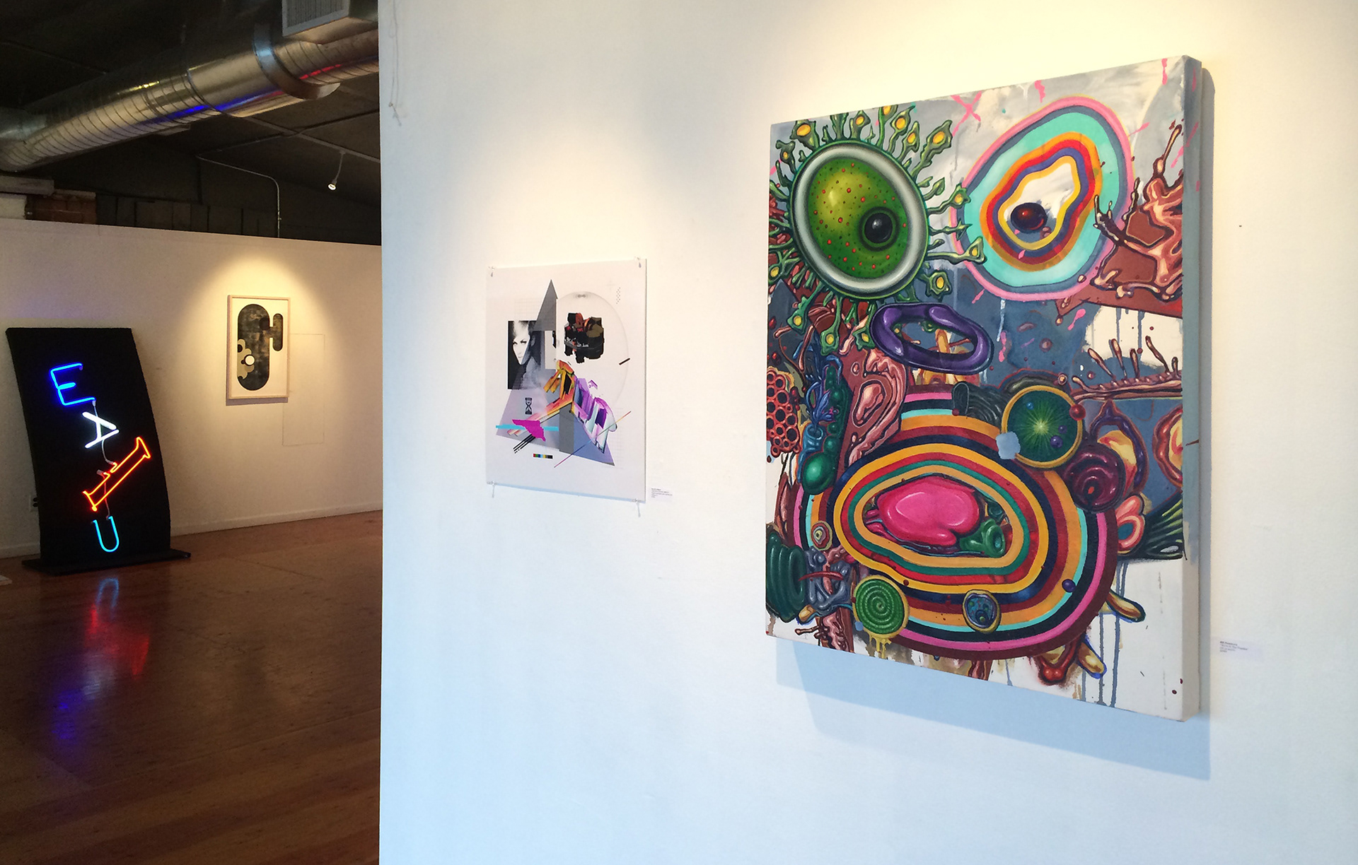We're in This Together (painting right) Chimerical group exhibition at Modified, 2014