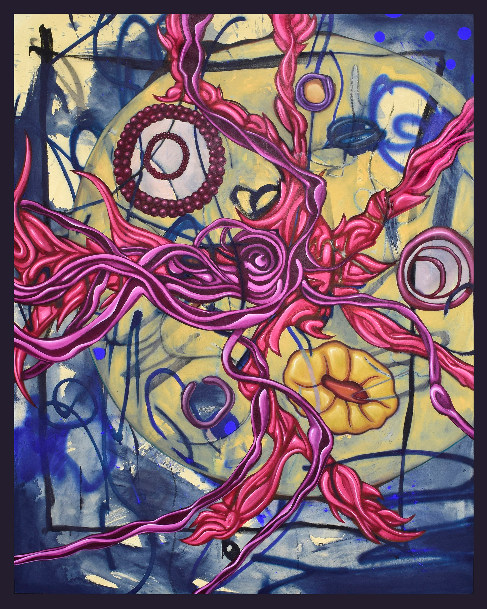 Panspermia, 2023, mixed media on canvas, 48” x 60”