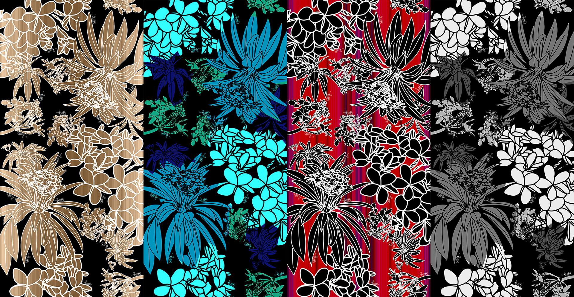 Original 2018 colorways of the Kini Zamora Puamelia print.