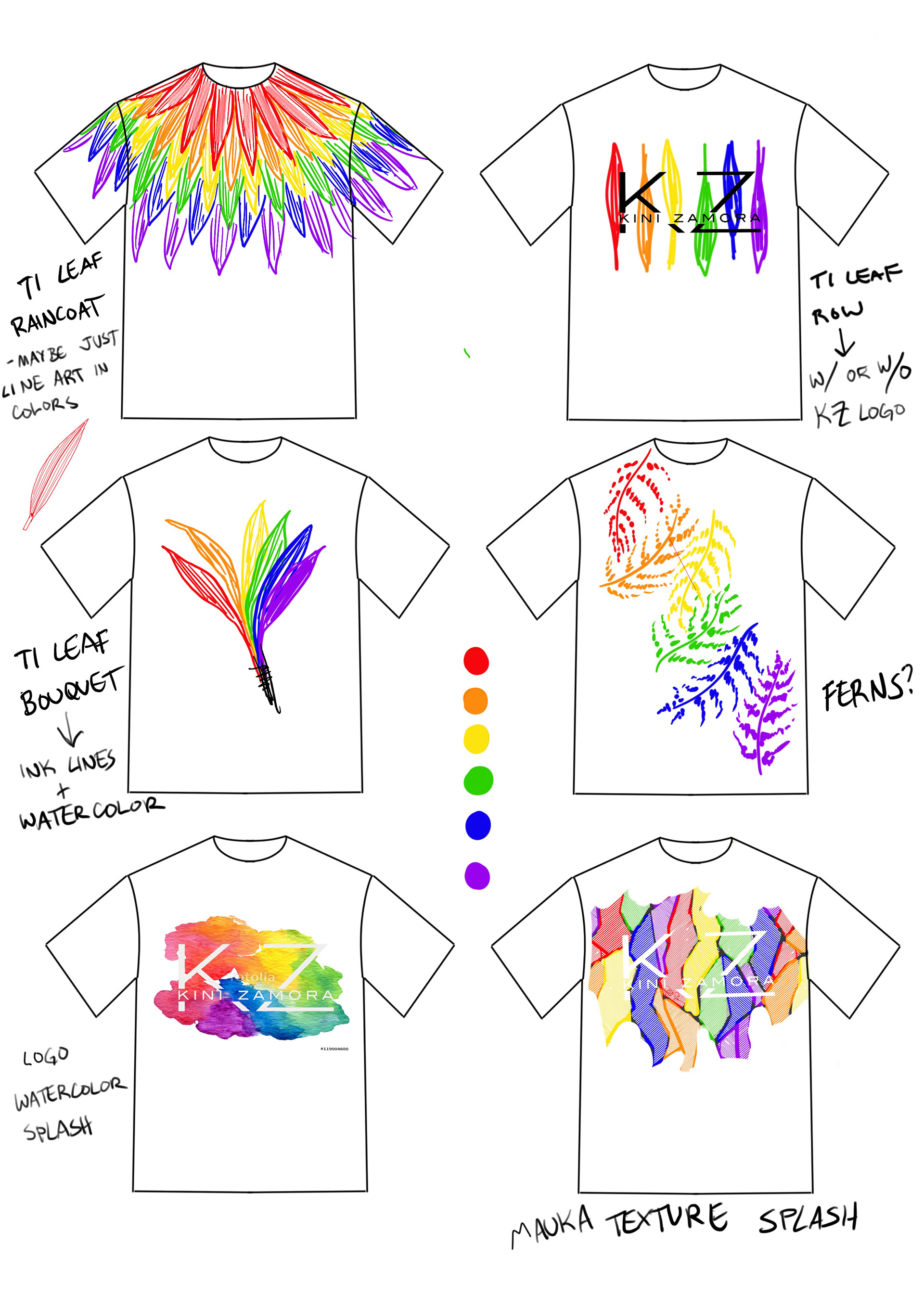 Initial sketch ideas for the t-shirt.