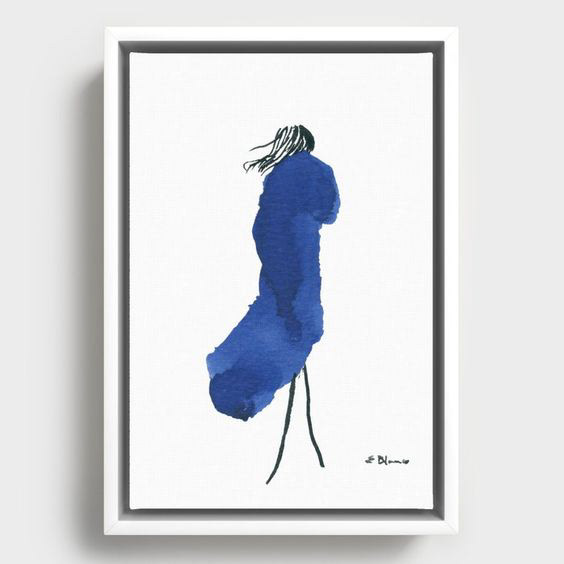 abstract shape doodle girl illustration in a blue garment looking pensive., part of ELena Blanco's How to be a girl collection