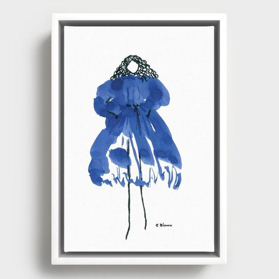 Fashionista girl doodle illustration in blue by Elena Blanco
