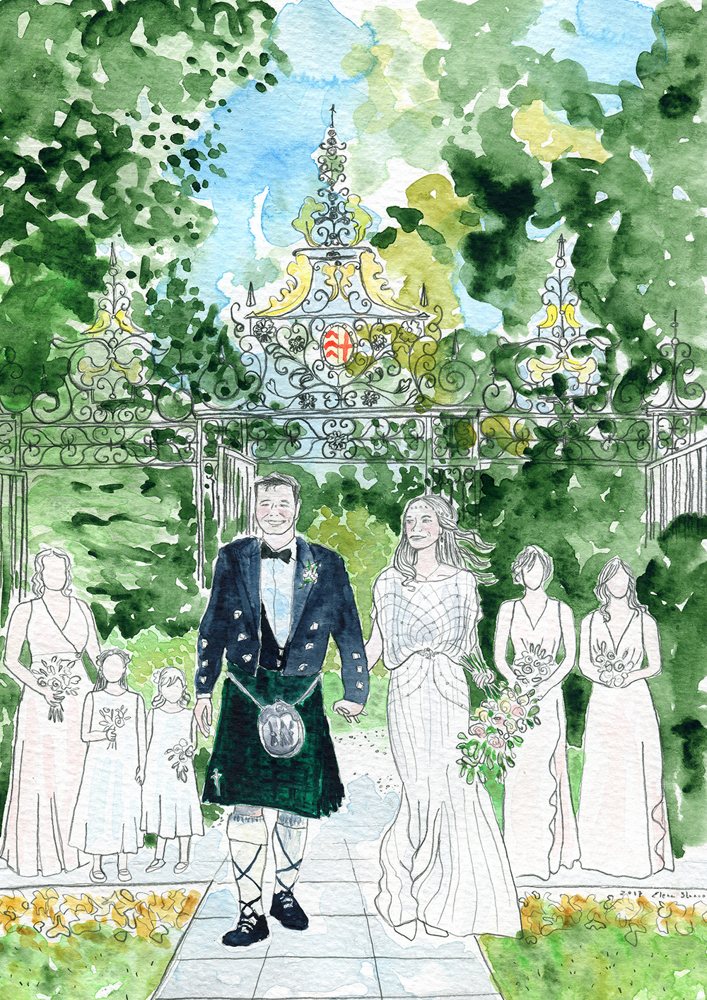 Scottish wedding bespoke illustration commission
