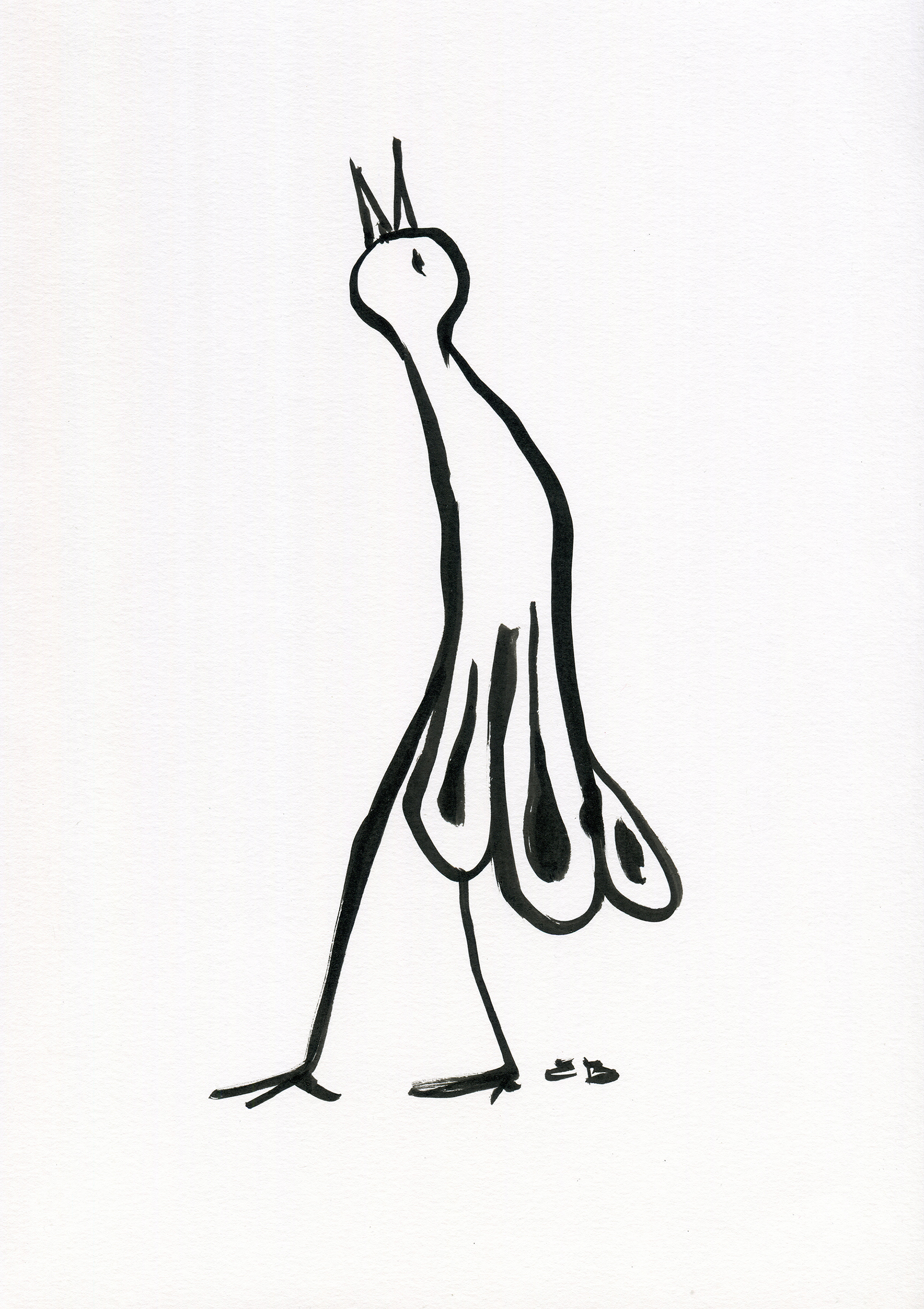 Singing girl bird cute line drawing illustration