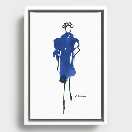 doodle girl in blue ink cat walking part of Elena Blanco's how to be a girl collection in stylish garment