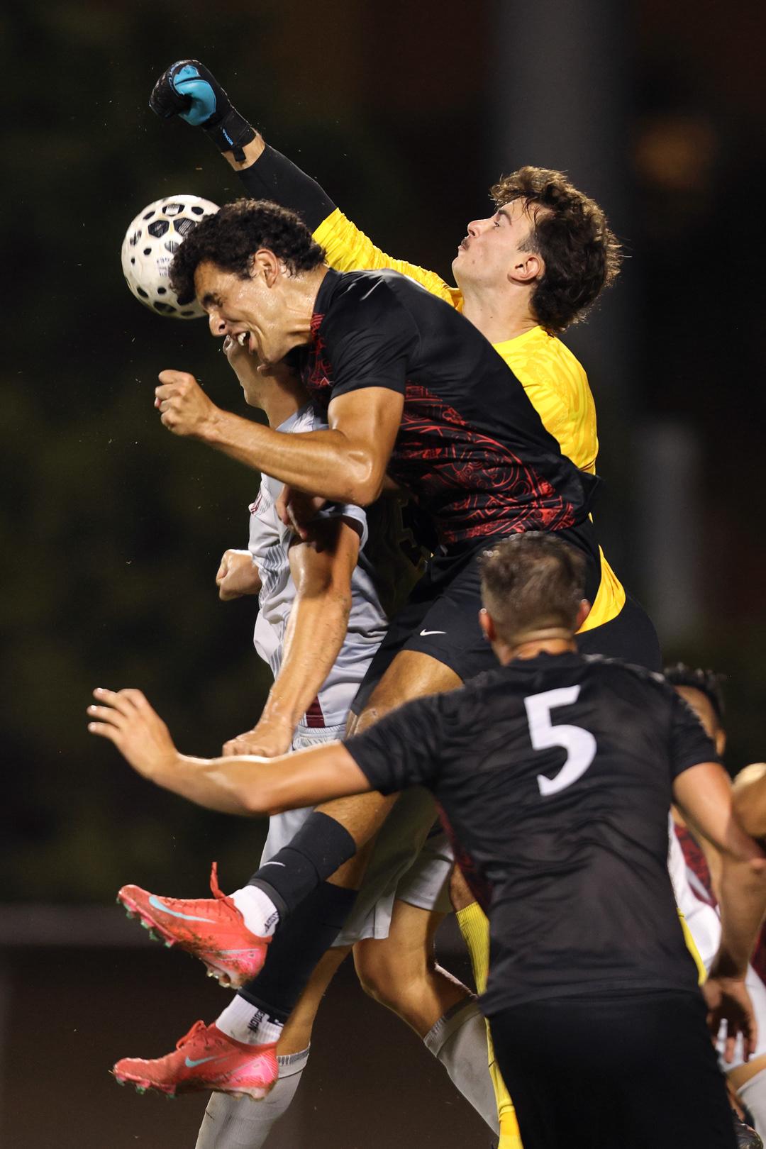 Men's soccer during a corner kick