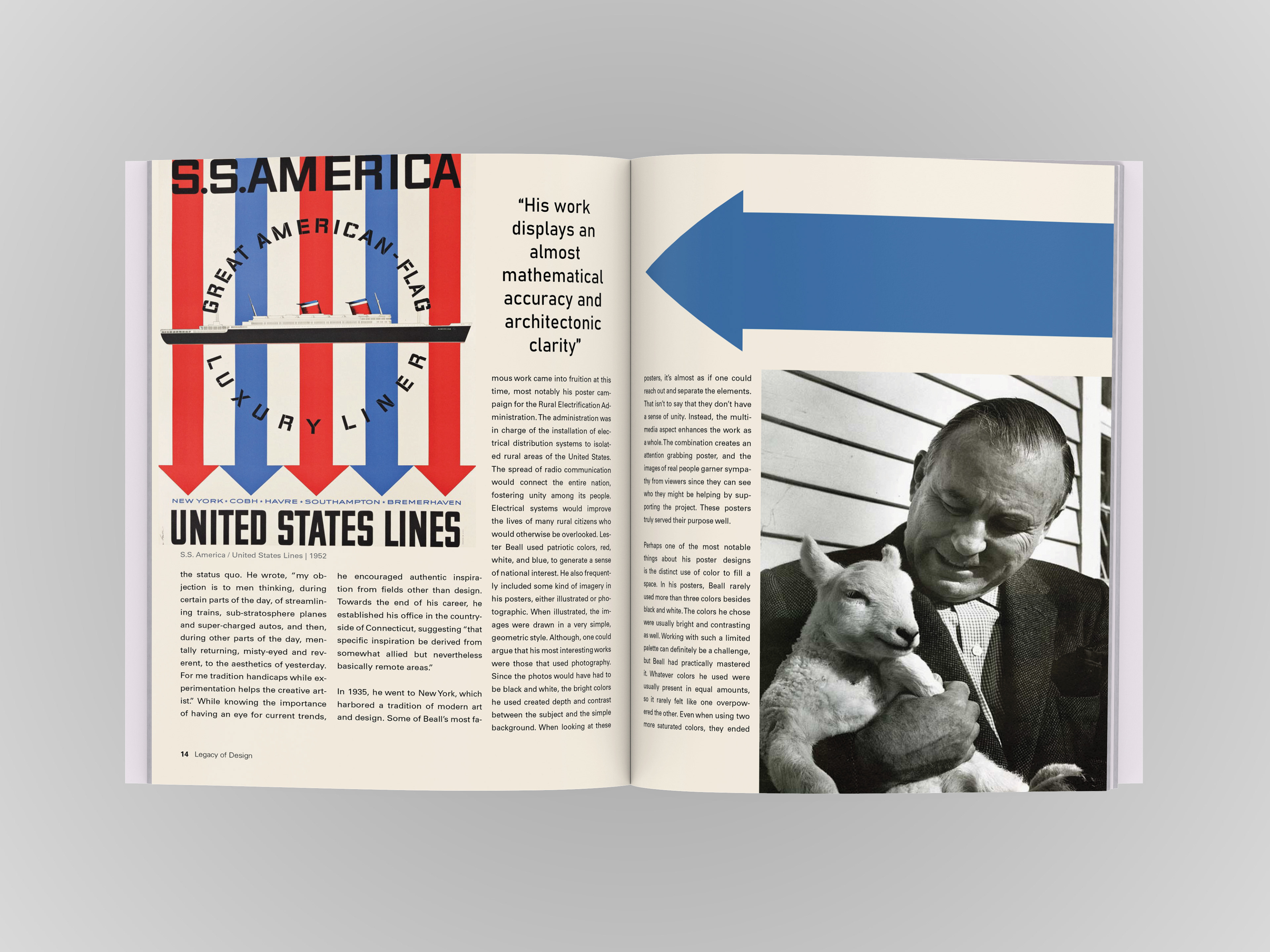 Picture of a two page magazine spread on Lester Beall