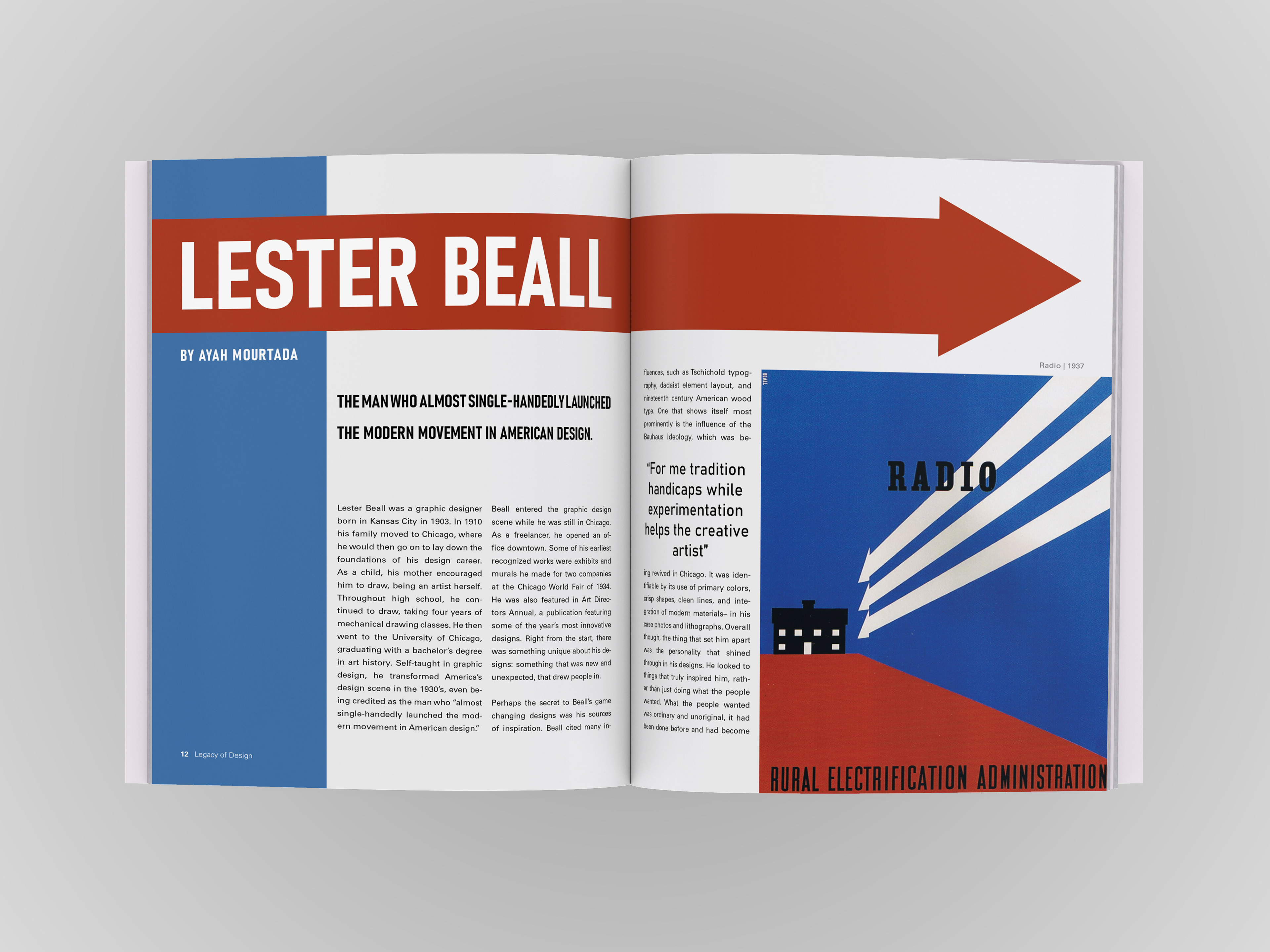 Picture of a two page magazine spread on Lester Beall
